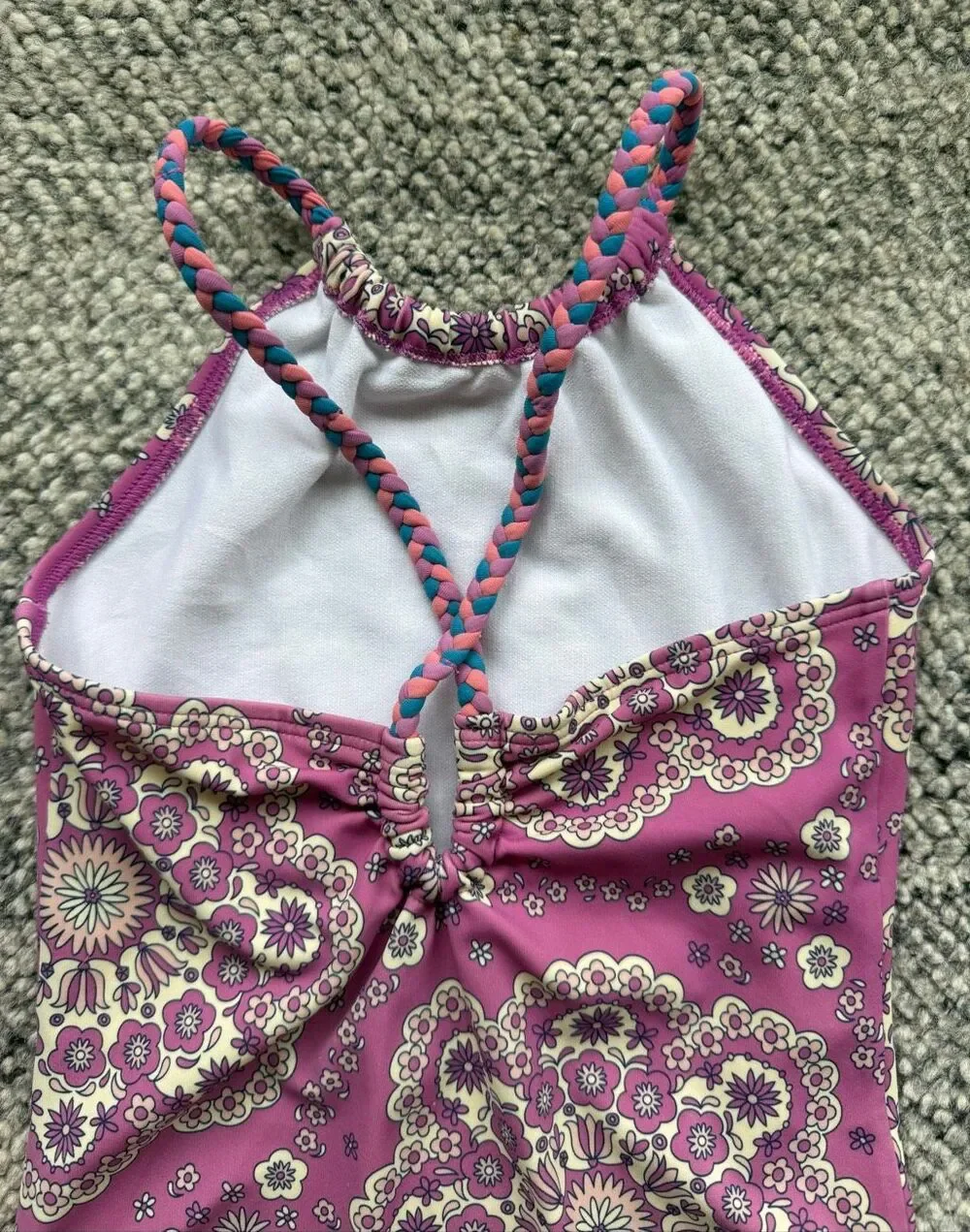 Mini Boden 7-8 Year Old Girls Braided Loop Back One Piece Swim Suit - Radiant